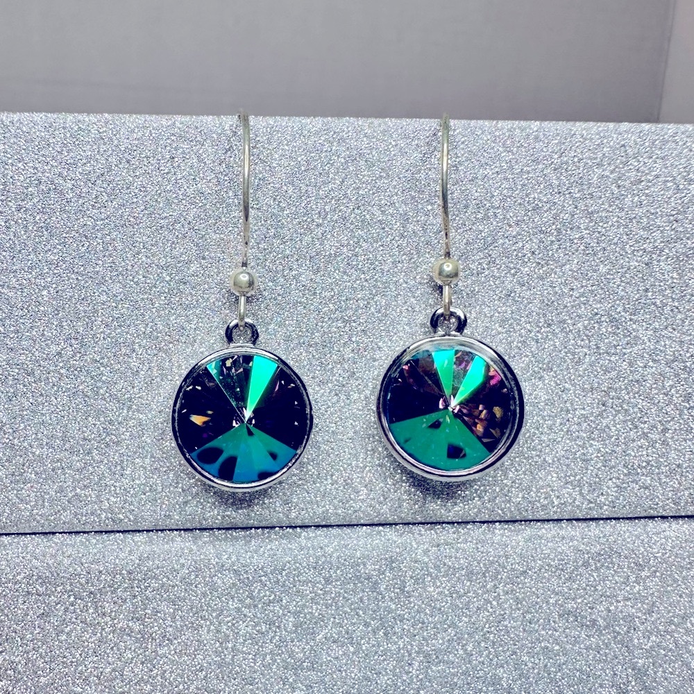Iridescent Green and Purple Swarovski Silver Dangle Earrings